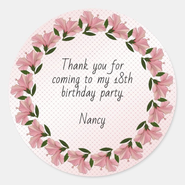 Adesivo Obrigado por vir - Foto rosa de Hibiscus (Frente)