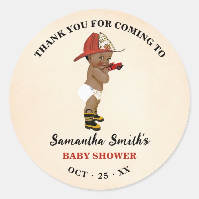 Adesivo Obrigado por vir um Chá de fraldas de bombeiro (Frente)