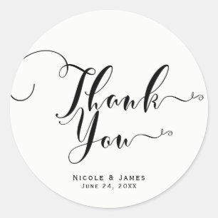 Adesivo Obrigado Preto Branco Script Favor de Casamento Pe