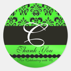 Adesivo Obrigado PRETO do MONOGRAMA do DAMASCO do VERDE