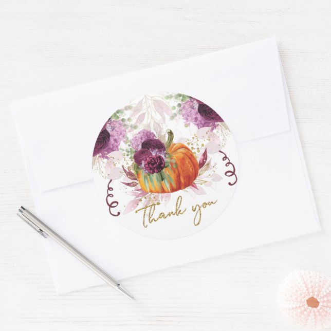 Adesivo Obrigado Pumpkin, Flores de Borgonha (Envelope)