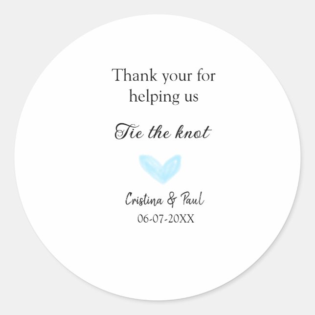 Adesivo obrigado que amarre o nó azul do casamento. (Frente)