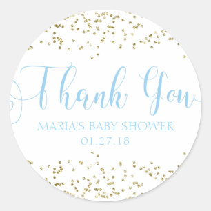 Adesivo Obrigado que azul do favor dos confetes Dourados