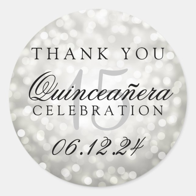 Adesivo Obrigado Quinceanera Birthday Silver Bokeights (Frente)