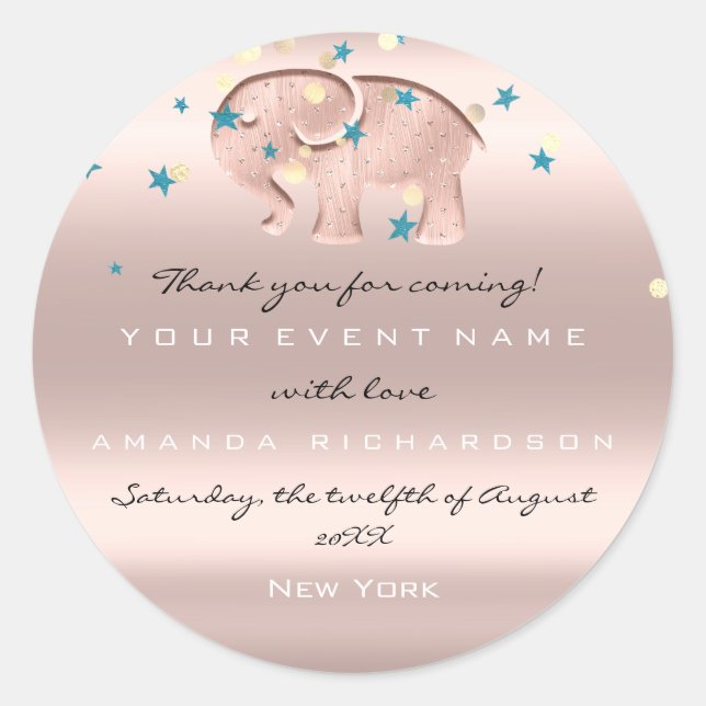 Adesivo Obrigado Rapariga Elefante Chá de fraldas de anive (Frente)