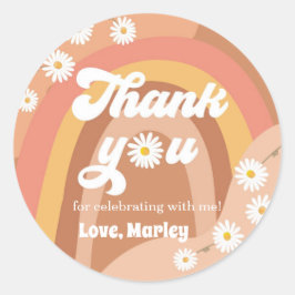 Adesivo Obrigado Retro Hippie Rainbow Daisy Favor Girl