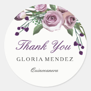 Adesivo Obrigado romântico de Quinceanera do rosa do roxo