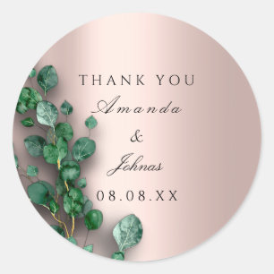 Adesivo Obrigado Rosa Blush Casamento Verde Eucalyptus