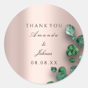 Adesivo Obrigado Rosa Blush Casamento Verde Eucalyptus