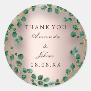 Adesivo Obrigado Rosa Blush Eucalyptus Greenery Casamento