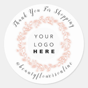 Adesivo Obrigado Rosa De Logotipo Nome IG Floral Wreath Wh