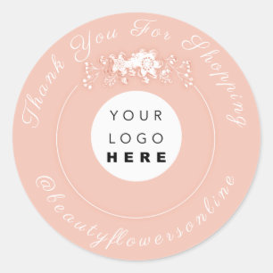 Adesivo Obrigado Rosa De Logotipo Nome IG Peach Floral Wre