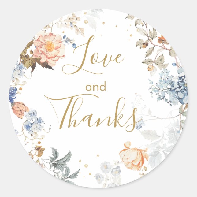 Adesivo Obrigado Rosa de Pêssego Floral Azul (Frente)