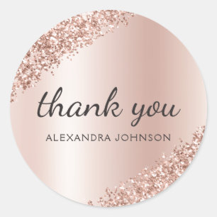 Adesivo Obrigado Rosa Dourada Glitter Sparkle Business