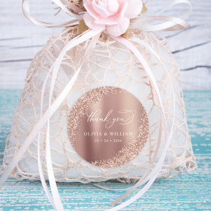 Adesivo Obrigado Rosa Dourado Casamento Glitter