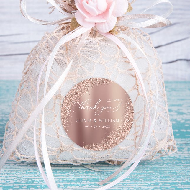 Adesivo Obrigado Rosa Dourado Casamento Glitter (Criador carregado)