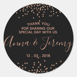 Adesivo Obrigado, Rosa Dourado e Black Confetti Sticker