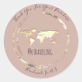 Adesivo Obrigado Rosa Dourado Mapa do Mundo Viagem Logotip