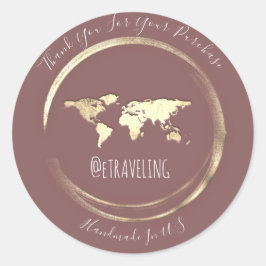 Adesivo Obrigado Rosa Dourado Mundo Mapa Viajando Globo