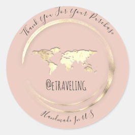 Adesivo Obrigado Rosa Dourado Mundo Mapa Viajando Globo