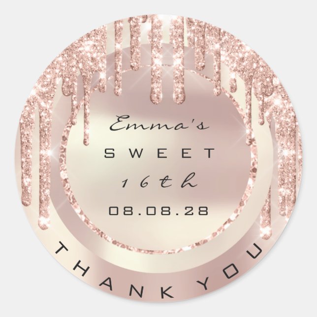 Adesivo Obrigado Rosa Drips Sweet 16th Glitter 15 VIP (Frente)
