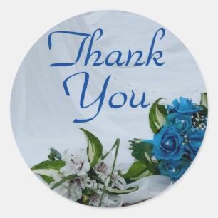 Adesivo Obrigado/rosas azuis no vestido de casamento