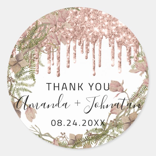 Adesivo Obrigado Rose Branco Nome Salvar A Data Grinalda G (Frente)