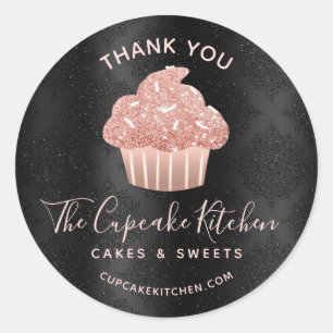 Adesivo Obrigado Rose Gold Cupcake Bakery Black Damask 