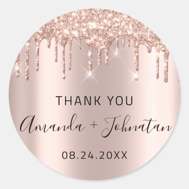Adesivo Obrigado Rose Gold Nome Salvar A Data Preto  Gotas (Frente)