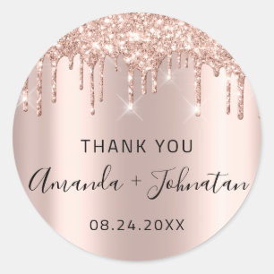 Adesivo Obrigado Rose Gold Nome Salvar Data Preto  Gotas