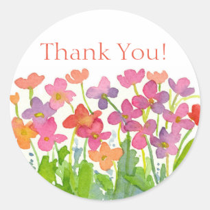 Adesivo Obrigado roxo das flores da aguarela do pêssego