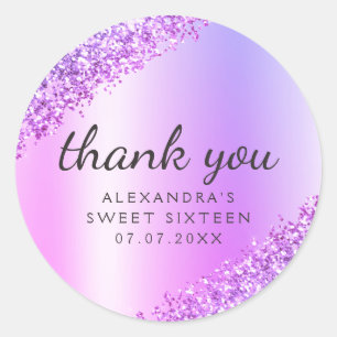 Adesivo Obrigado Roxo Ombre Glitter Girly Sweet 16