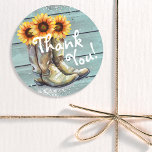 Adesivo Obrigado, Russo País, Botas de Girassol Ocidental<br><div class="desc">Obrigado Rustic Country Western Sunflower Boots Stickers Envelope Seals apresenta uma ilustração em aquarela de botas de vaquinha cheias de girassóis com o texto "Obrigado" na tipografia moderna da escrita e acentuado com a brilha de prata. Projetado pelo Evco Studio www.zazzle.com/store/evcostudio</div>