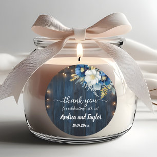 Adesivo Obrigado Rustic Blue Wood White Floral Casamento