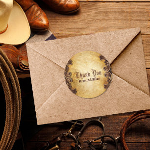 Adesivo obrigado rústico do casamento do país ocidental 