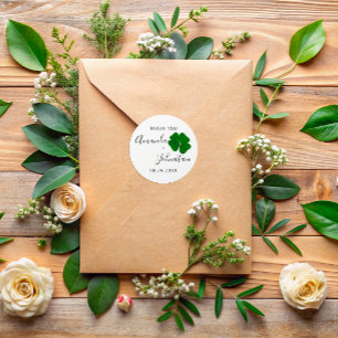 Adesivo Obrigado Save The Date Nome Trevo de Quatro Folhas