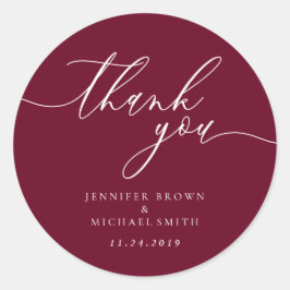 Adesivo Obrigado script burgundy nomes simples data