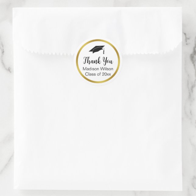 Adesivo Obrigado Script Graduação Preto Branco Dourado (Bolsa)