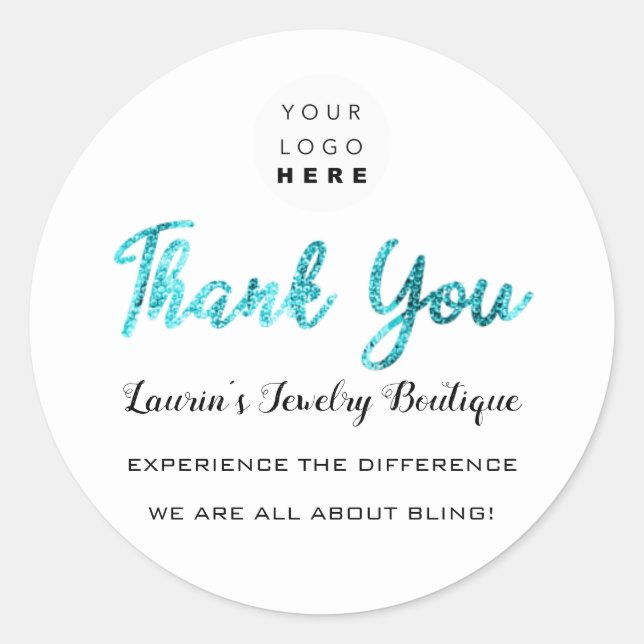 Adesivo Obrigado Script Nome Compro Branco Azul (Frente)