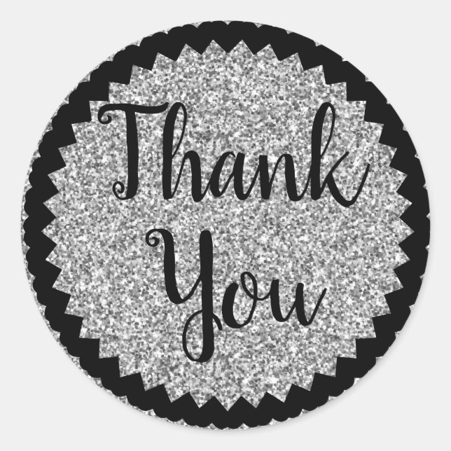 Adesivo Obrigado Silver Glitter Classic Round Sticker (Frente)