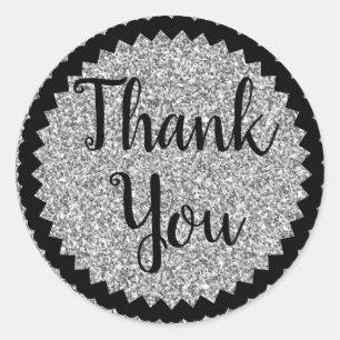 Adesivo Obrigado Silver Glitter Classic Round Sticker