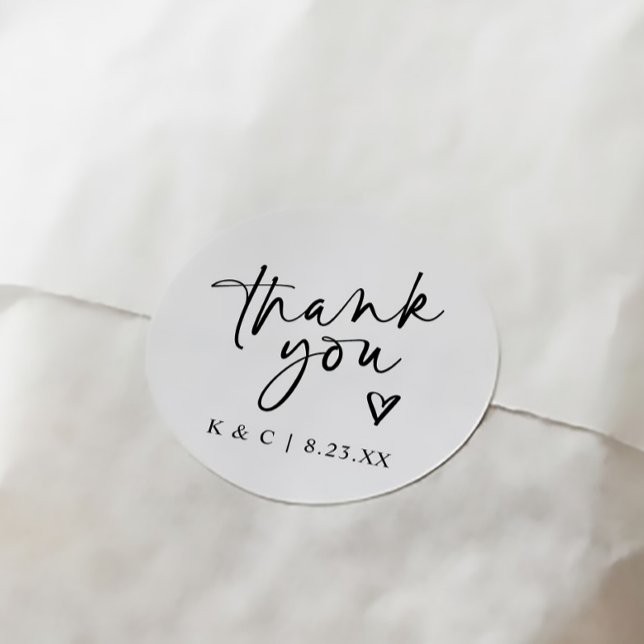 Adesivo Obrigado Stickers por casamento favorece coração m (Modern minimalist handwriting wedding thank you favor tags with heart in black and white)