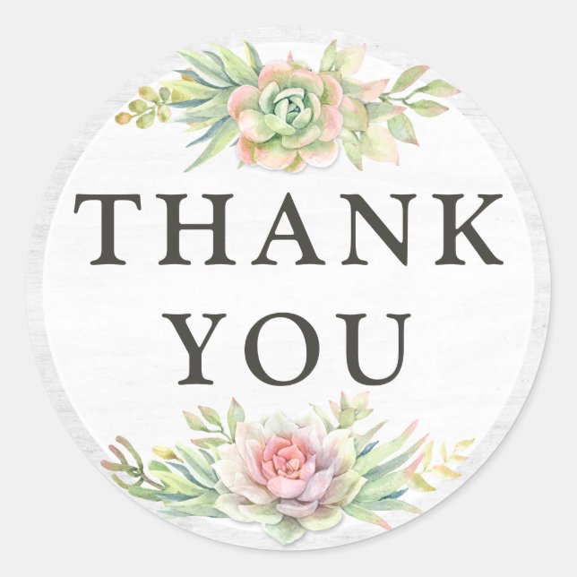 Adesivo Obrigado Suculenta Cacto Aquarela Madeira Rústica (Frente)