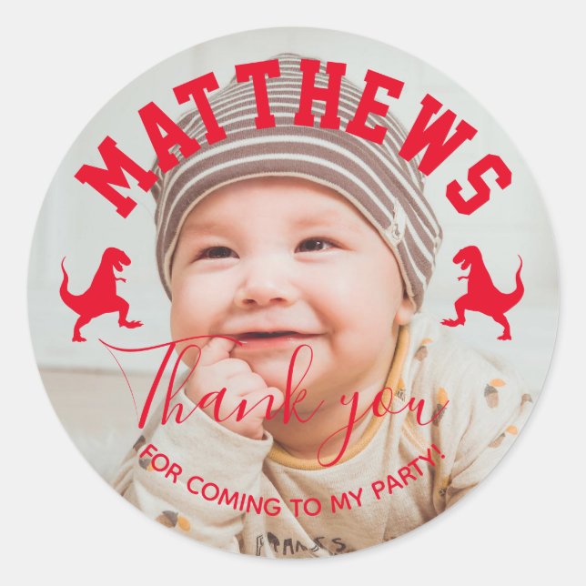 Adesivo Obrigado T rex você aniversário de criança Dinossa (Frente)