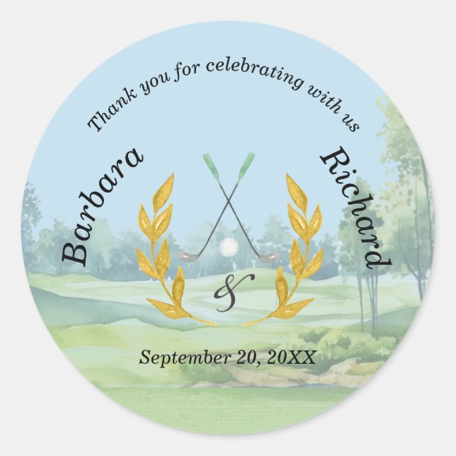 Adesivo *Obrigado Tema de Casamento de Golfe Personalizado (Frente)