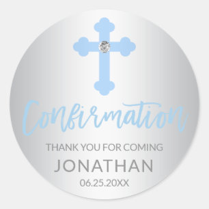 Adesivo Obrigado transversal azul de prata do menino da