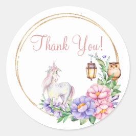 Adesivo Obrigado Unicorn Owl Watercolor Floral
