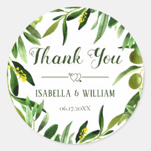 Adesivo Obrigado verde-oliva elegante do casamento do