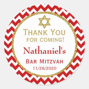Adesivo Obrigado vermelho de Mitzvah do bar Dourado você