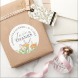 Adesivo Obrigado Vestidos De Casamento Flores Selvagens De<br><div class="desc">Estas obrigados bonitinhas que vocês colam apresentam flores silvestres coloridas em tons de laranja, roxo e lavanda com primos de verde. , Uma escolha divertida e botânica para o tema do casamento de flor silvestre. Para ver mais material de casamento floral como esta visite www.zazzle.com/dotellabelle Arte a aquarela exclusiva e...</div>